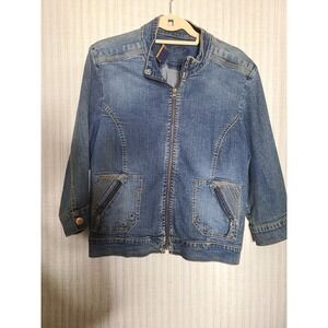 Vintage Jeanstar Denim Jacket Med Women's Blue  Zip Front Cropped 3/4 Sleeve XL